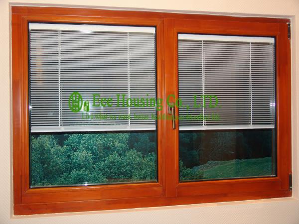 Aluminum Alloy Casement Windows With Louvers For Apartment, Wood Color Frame