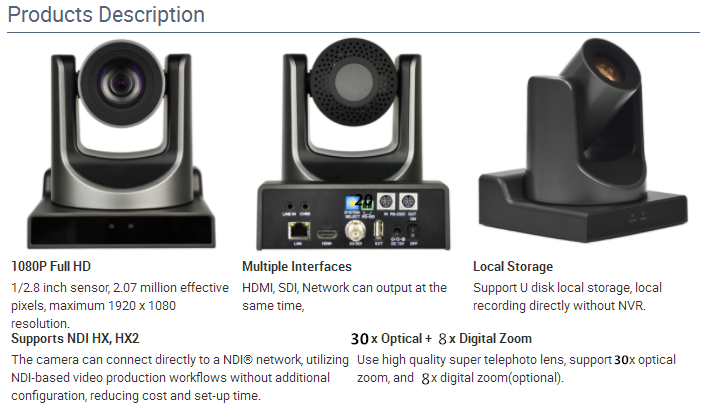 NDI protocol 30x Optical Zoom PTZ Video Conferencing Equipment with HDMI LAN 3G-SDI Port video webcam used for Vimix NDI