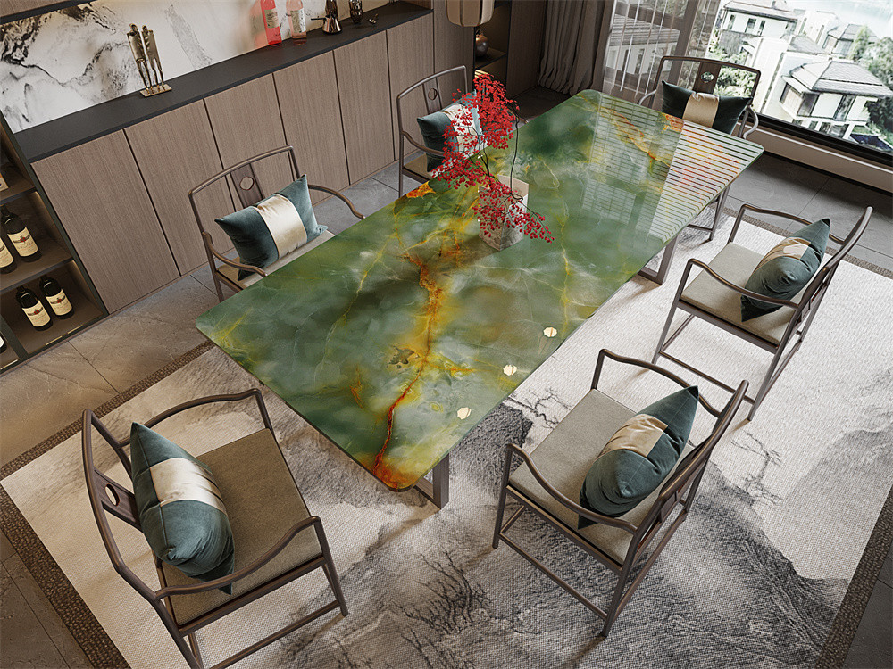 Emerald Green 1420x2700mm Polished Sintered Stone Slabs For Kitchen Table And Countertop