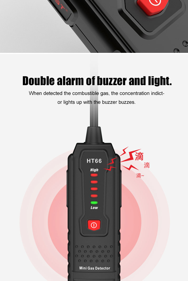HT66 Gas Leak Detector for Combustible Flammable Natural Methane Gas Visible and Audible Alarm