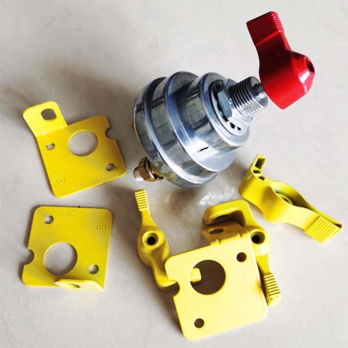 OEM Standard Size Steel Lockout Lever Kit for Sprint Car Battery Master Disconnect Switch Red and Yellow Steel Material