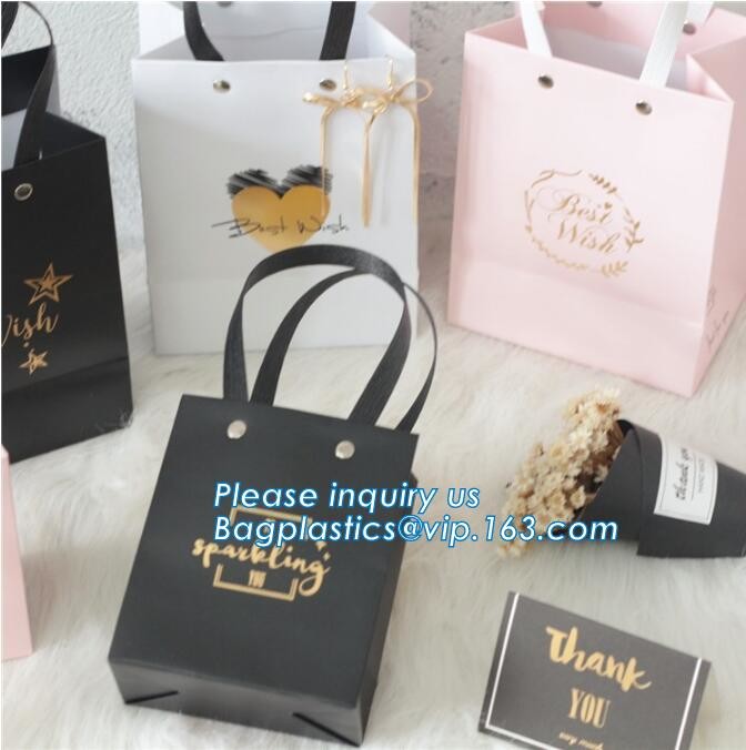 Flower carrier bag with different color customized pot plants kraft paper bag with handle,stamping logo fancy paper flow