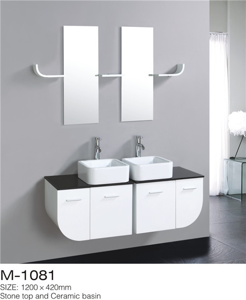 LED Mirror Wall Hung Bathroom Vanity , White Bathroom Vanity With Side Cabinet