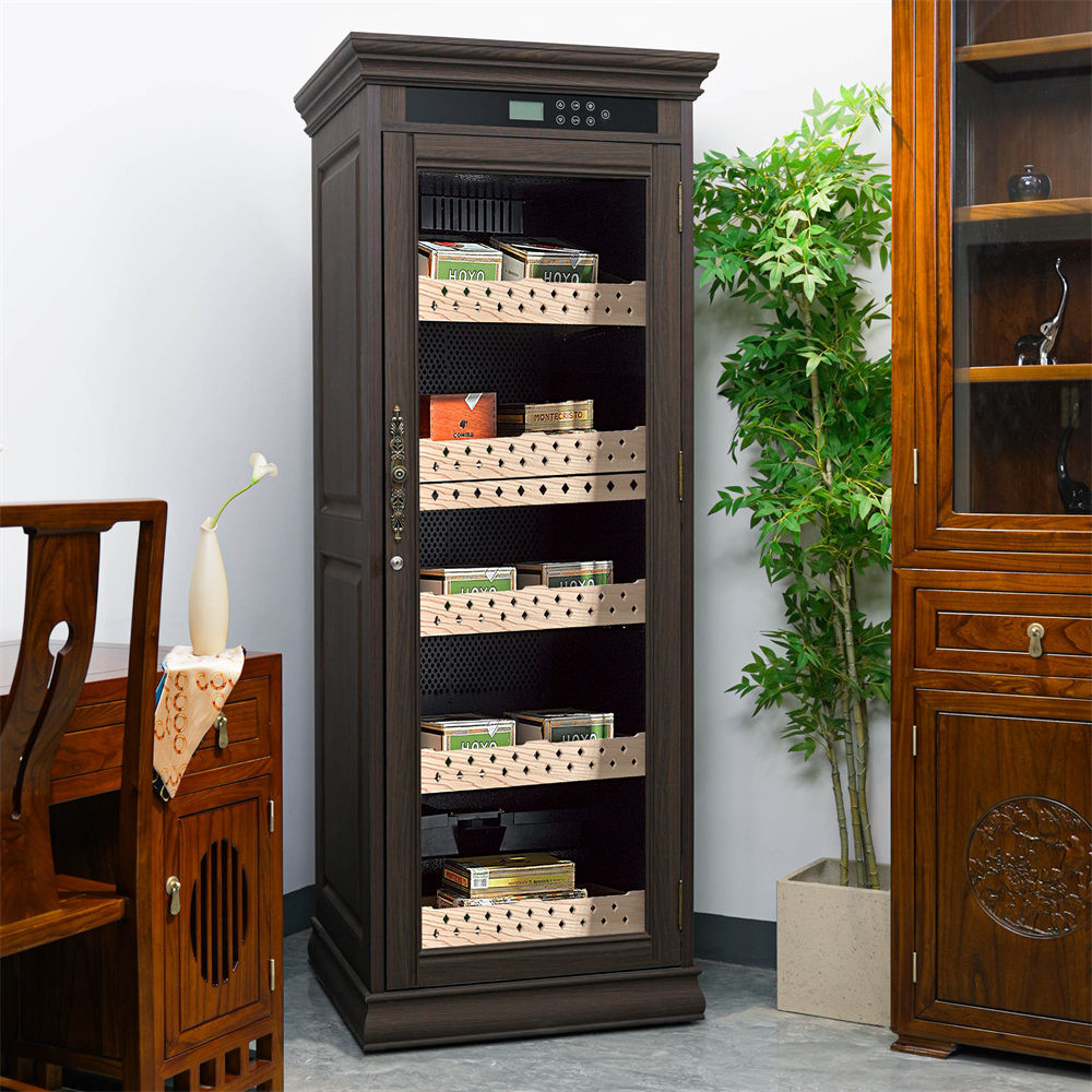 Smart Digital Touch Control Dark Brown Wood Eectroc Cigar Cooler Cabinet