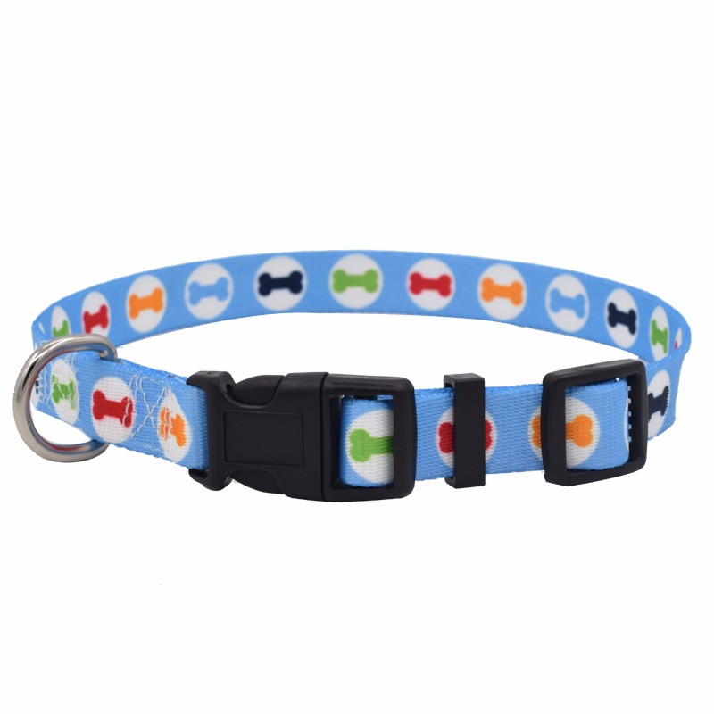Adjustalbe 1 Inch Dog Bone Pattern Pet Training Nylon Collar Neck 14"-22"