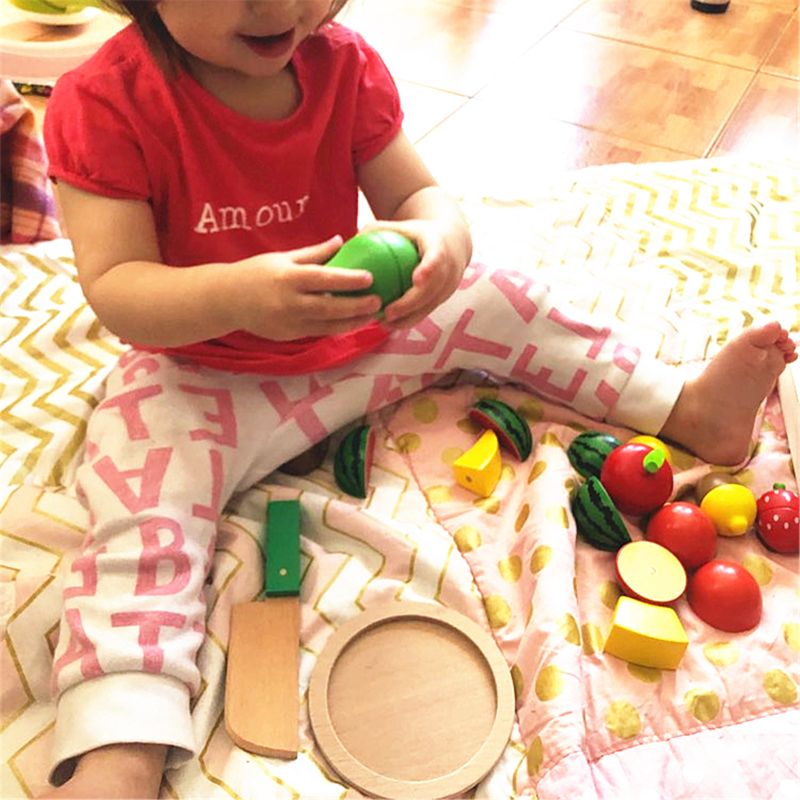 Education 9.25in Wooden Fruit And Veg Toys Magnetic Fruit Cutting
