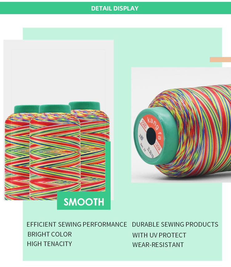 Colorful High Tenacity Polyester Sewing Thread for Kangfa Industrial 3ply 6ply 5colors