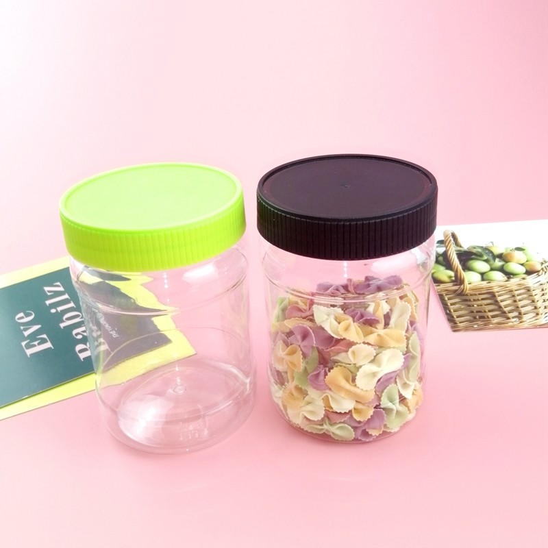 Recyclable 12oz Round airtight Plastic Jar With Black Lid