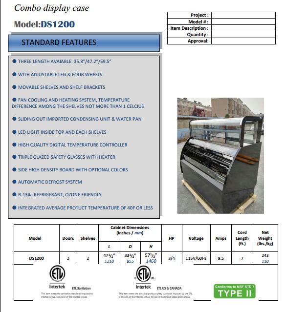 530L Pastry Display Air Curtain Refrigerator 220V 50HZ