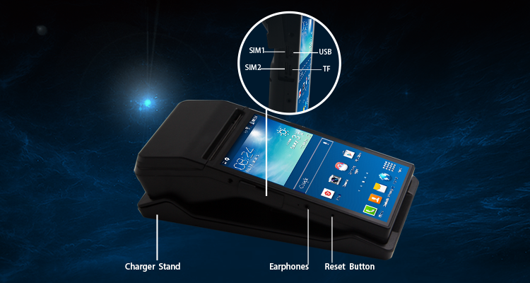 1GB RAM Handheld POS Terminal with 10 Point Capacitive Touch Screen and Printer