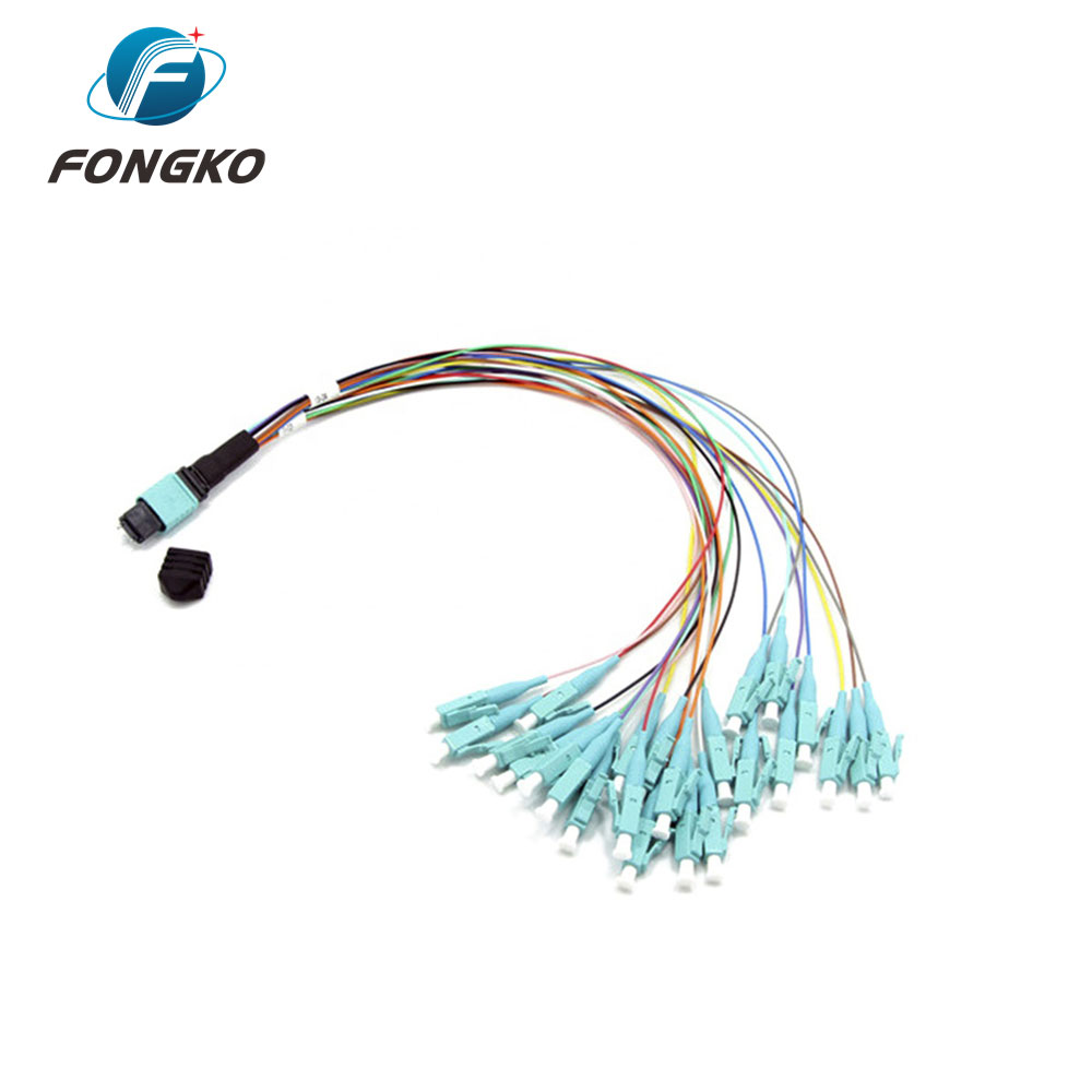 24F MTP To LC OM3 Breakout Pigtail Patch Cord Fanout Cable 0.35m