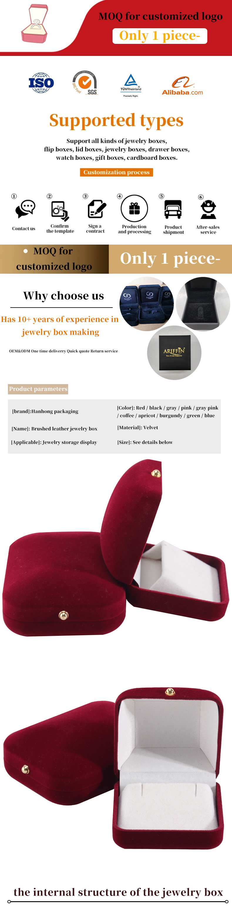 Red Velvet Flocked Jewelry Package for Customized Bracelets Earrings and Necklaces