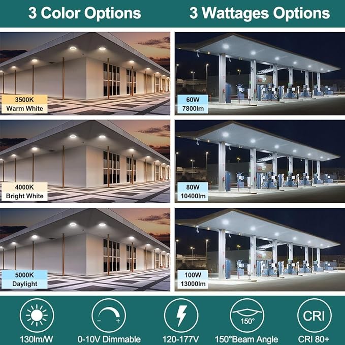Durable LED Garage Canopy Lights 80W 60W 40W LED Parking Garage Fixtures