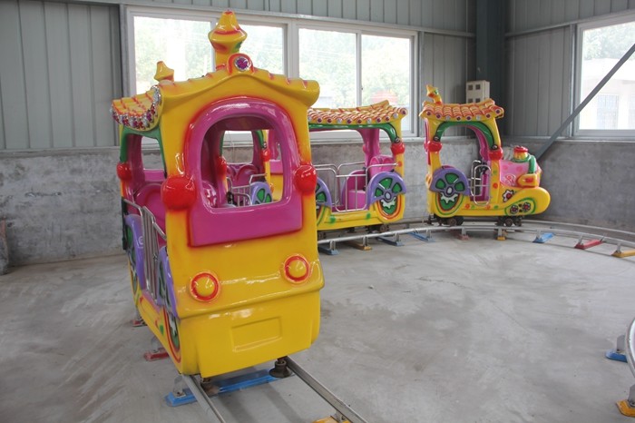 Electric Outdoor Amusement Train Rides , Cartoon 14 Seats Mini Track Train
