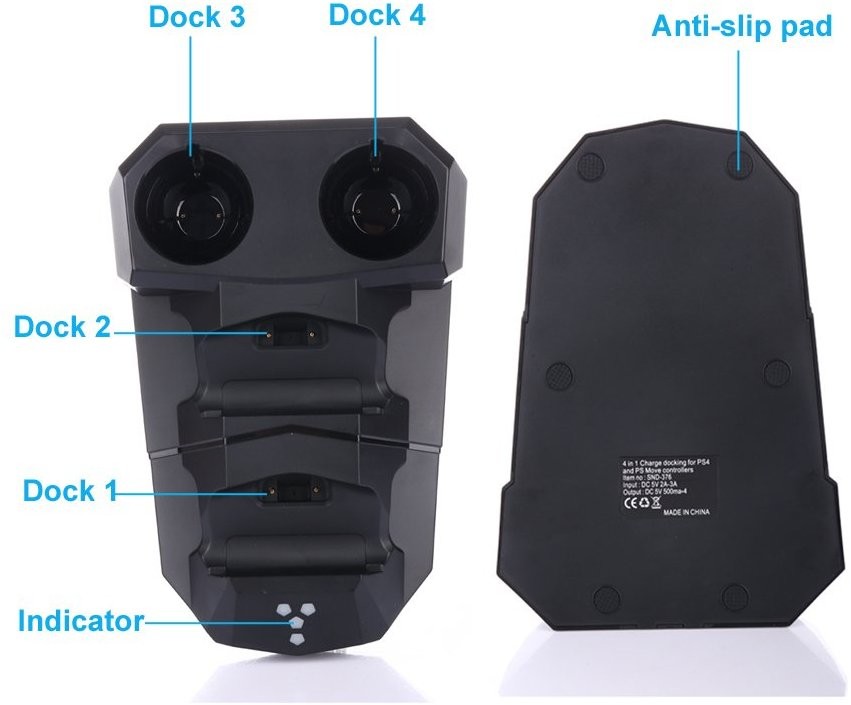 4 In 1 USB Charging Dock With LED Light Dual Charger Dock Station For Playstation For PS Move For PS4 VR Controllers