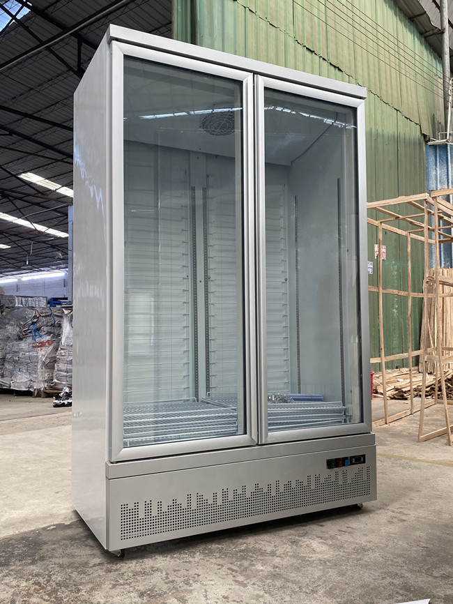 Hihg quality upright showcase glass door freezer for ice cream with led light