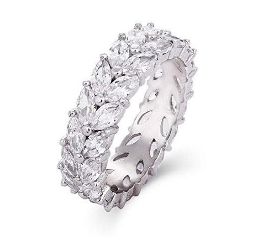 925 Sterling Silver Marquise White Gold CZ Eternity Band Rings Express Service