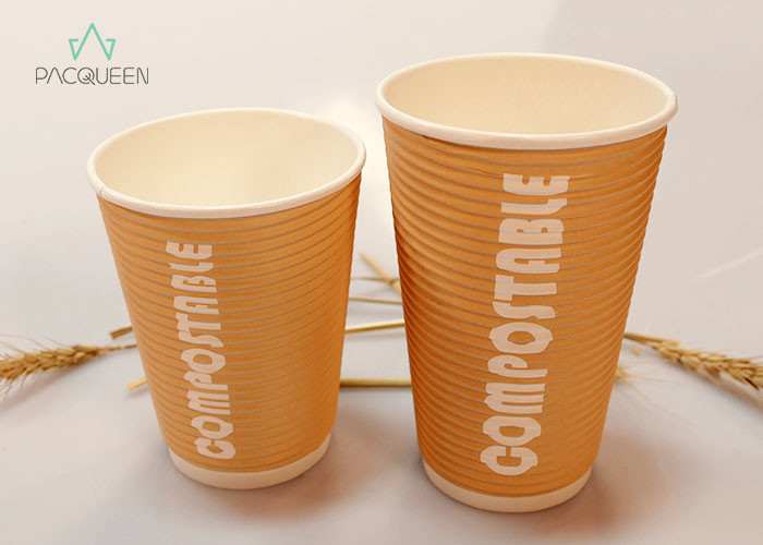 Disposable Compostable Brown Kraft Ripple Paper Cup For Hot Beverage