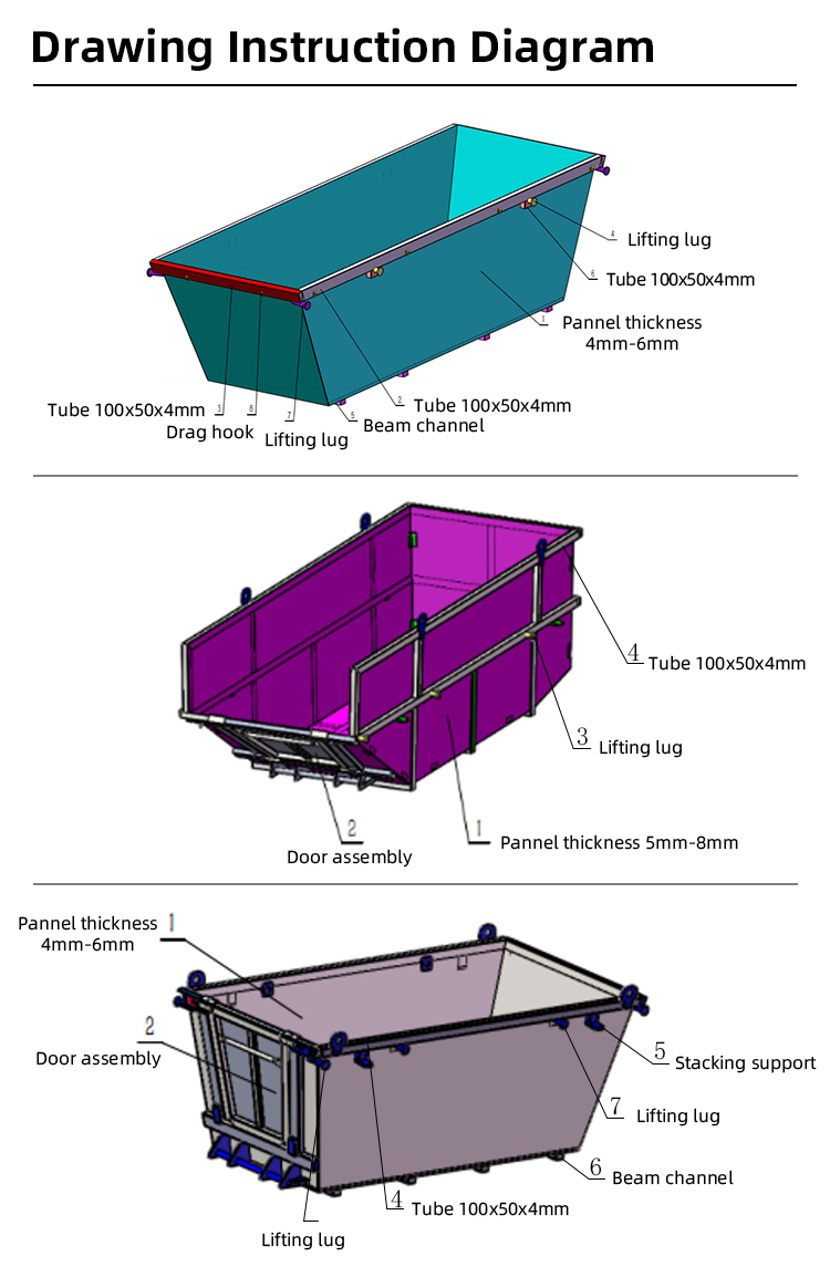 Industrial Steel 3M3 - 8M3 Skip Bin Waste Skip Garbage Bin For Hotels And Restaurants