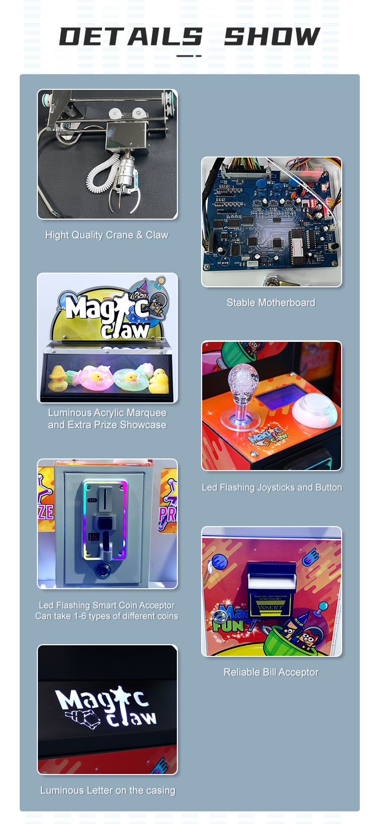Mini Arcade Game Metal Cabinet Claw Crane Machine With Debit Card Payment System