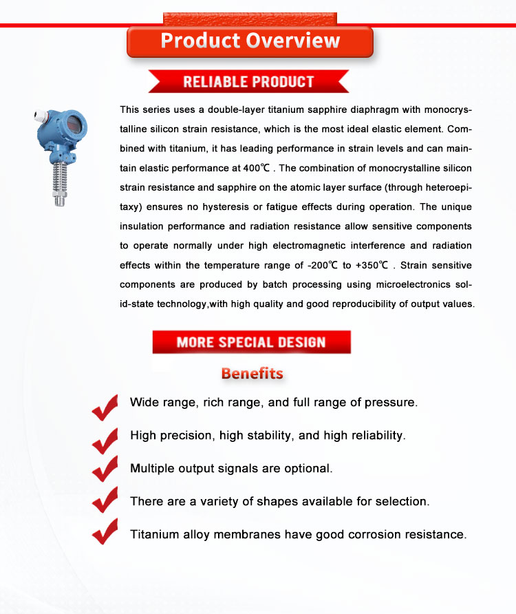 Hydrogen Pressure Sensor UBST-100Y 0.5%F.S 0.25%F.S GP AP VG 4-20mA 1-5V 0.5-5V