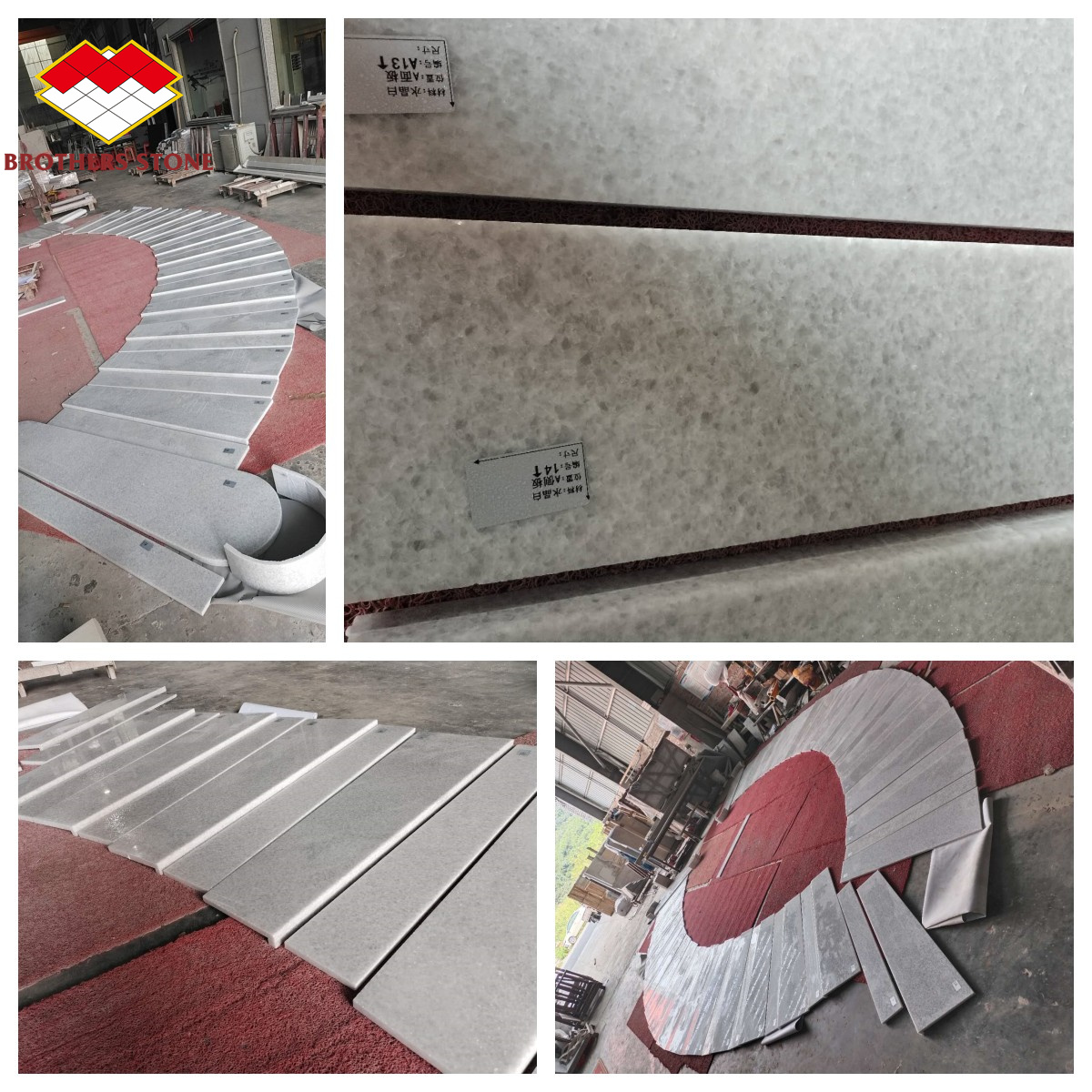 Apartment Indoor White Crystal Marble Arc Staircase with Customized Tread and Riser