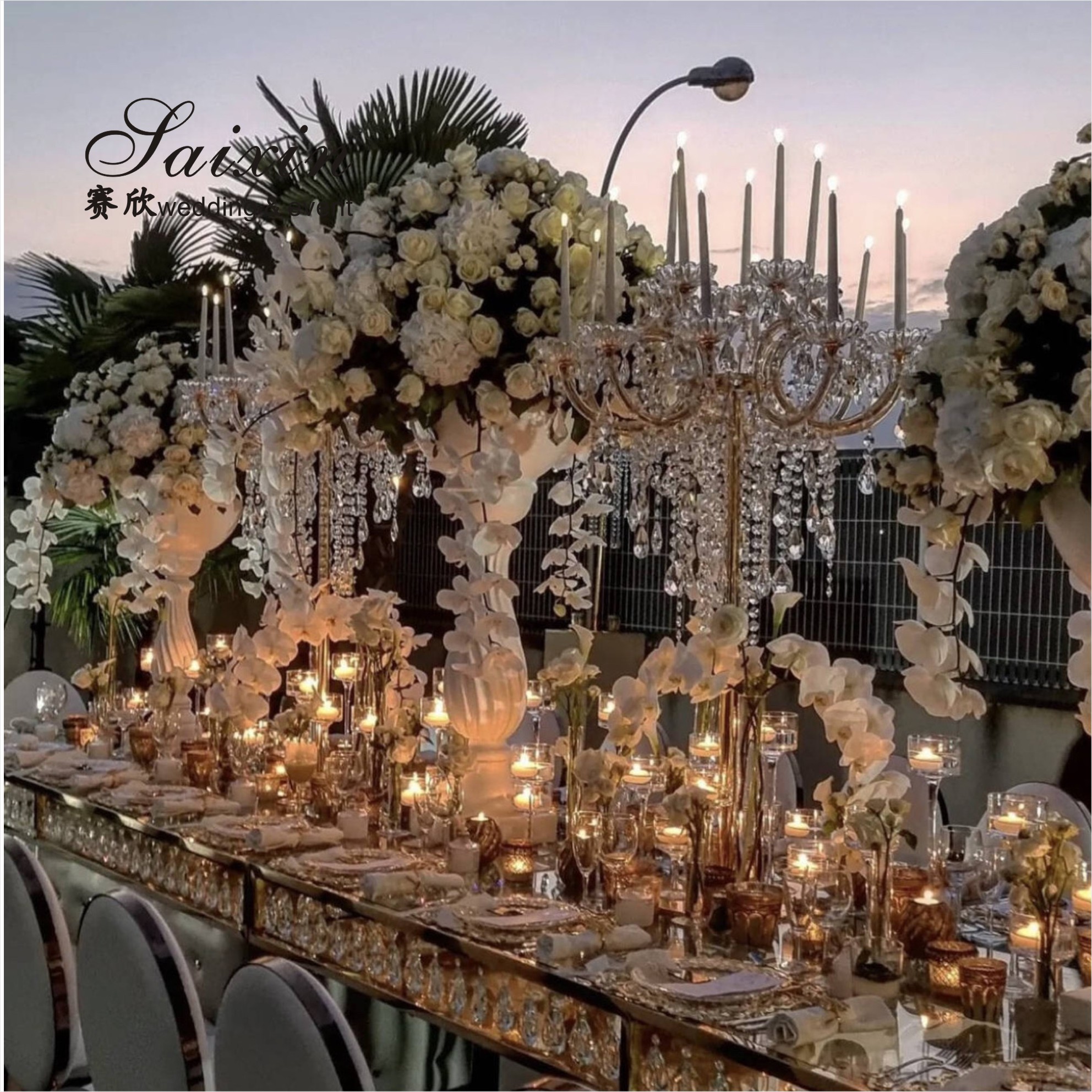 15 Arm Luxury Metal And Crystal Candelabra Chandelier For Wedding Table Centerpieces 130cm