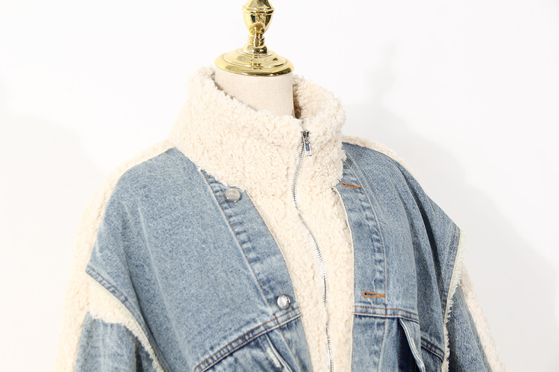 Waterproof Fashion Denim Lambswool Quilting Coat 2020 Winter Lambswool Loose Thickened Jackets Long