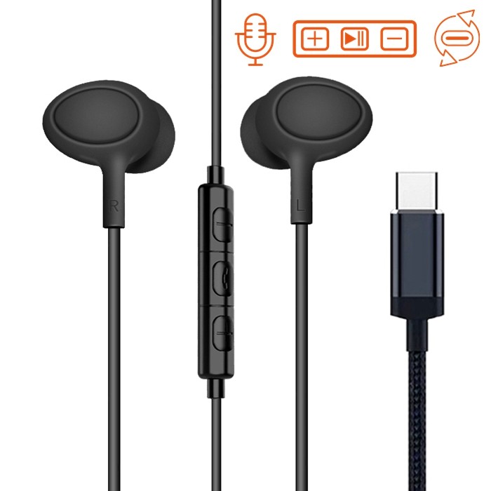 USB Type C Earphones Stereo in Ear Earbuds Headphones with Microphone Bass Earbud with Mic and Volume Contro