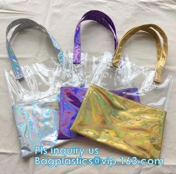 PVC Promotional Cosmetic travel bag with die cut handle, gift and shopping bags