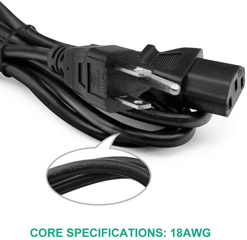 Laptop 3 Prong Appliance Power Cord 10A 125V CE FCC RoHS Certified