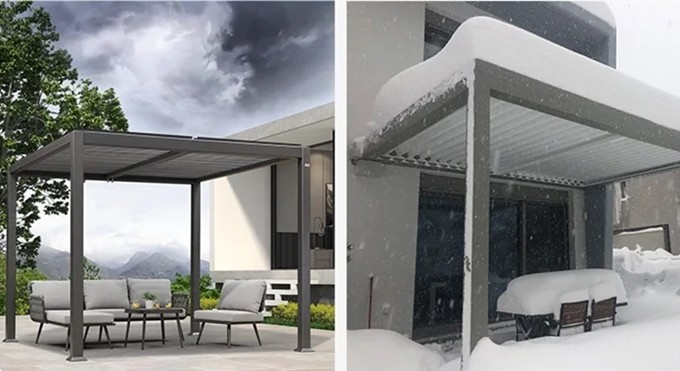 Aluminum Pergola Covered With Motorized Louvered Roof Double Aluminum Louvers