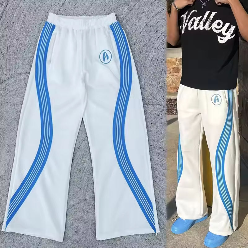 Men's Custom Streetwear Striped Sweatpants 100% Cotton Wide Leg Flare Sweat Pant