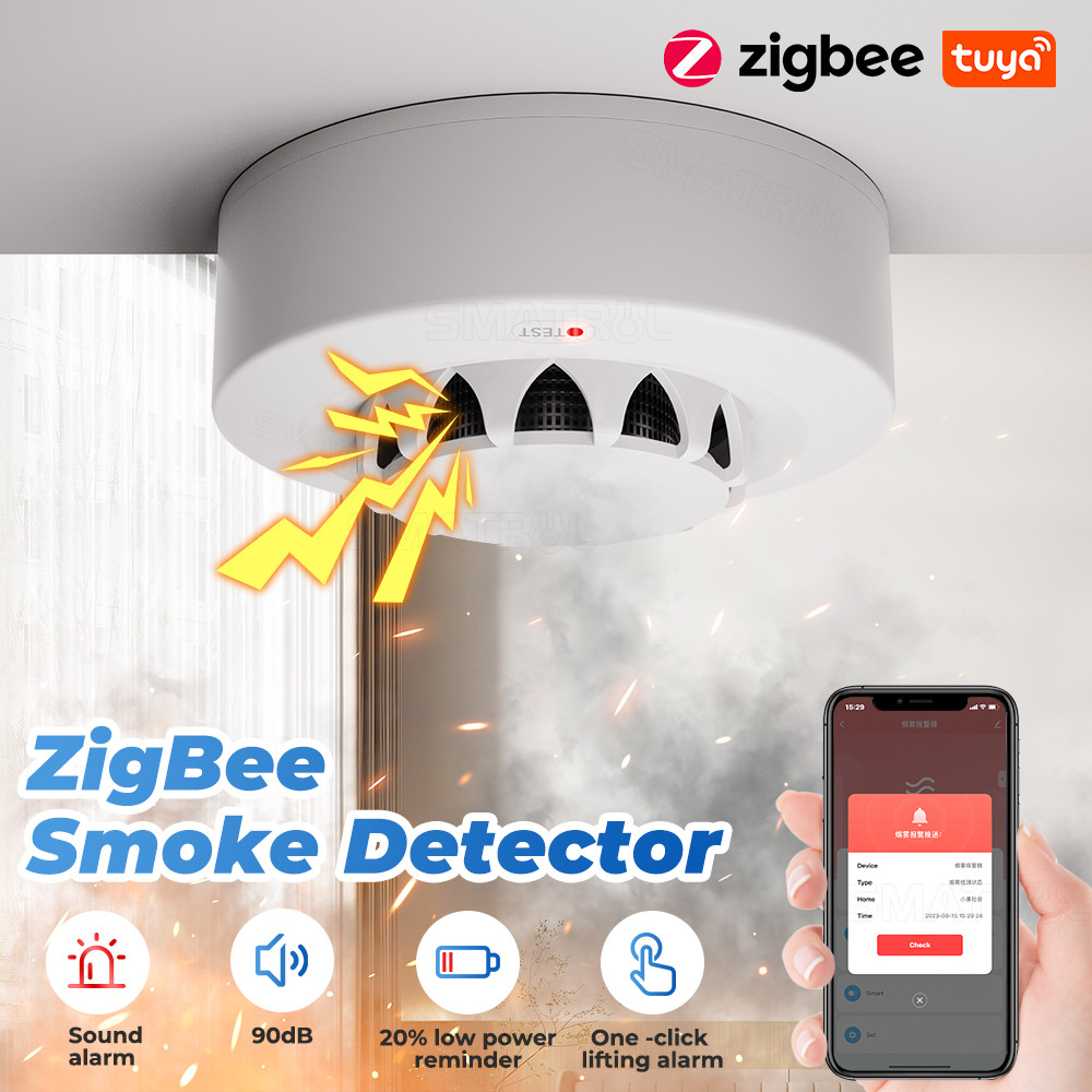 Zigbee Smart Smoke sensor Alarm Tuya90 dB Fire Alarm Home Security System Detector Fire