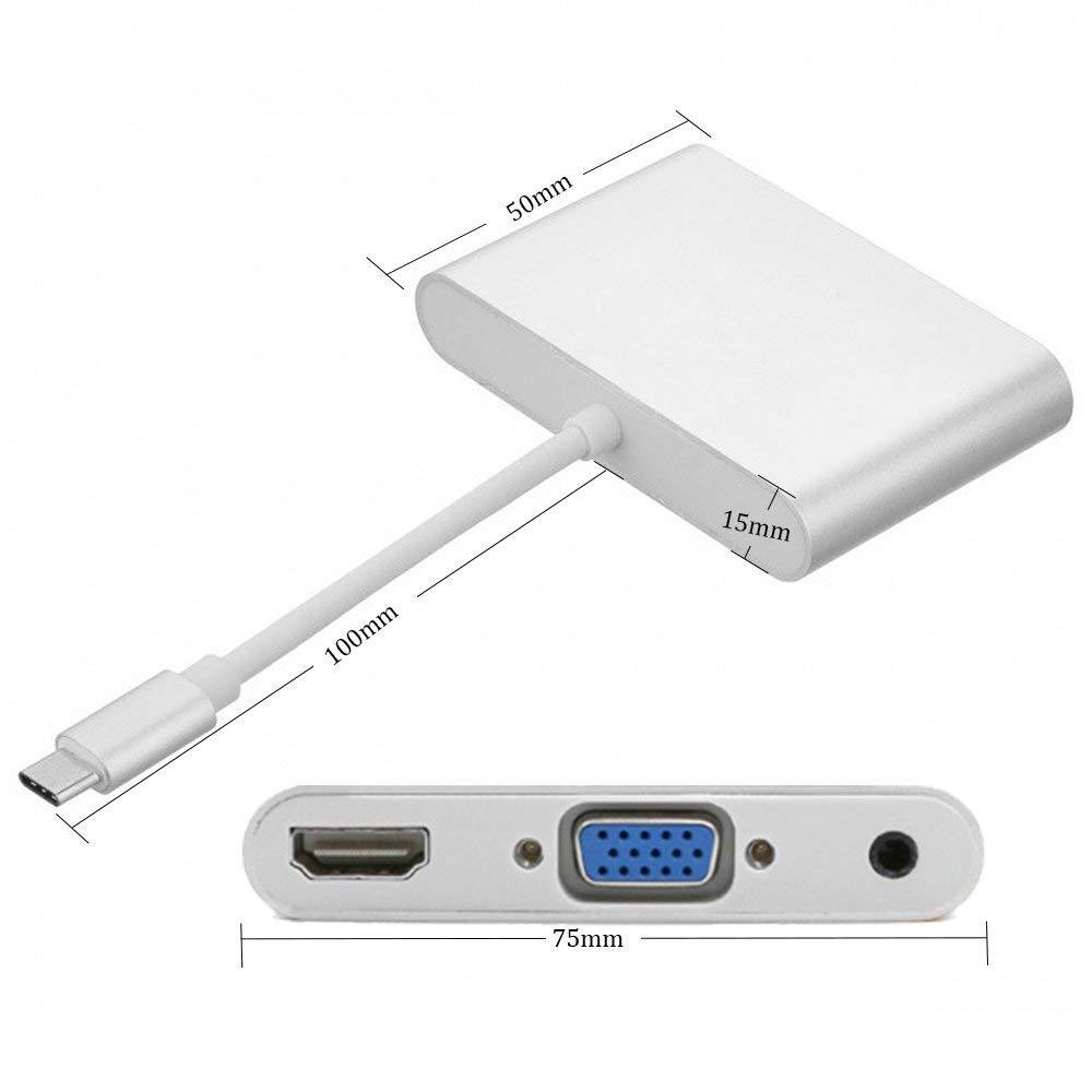Kico Factory USB 3.1 USB-C Type C to 3.5mm Audio & VGA & HDTV Digital AV AUX Adapter for Laptop & Notebook