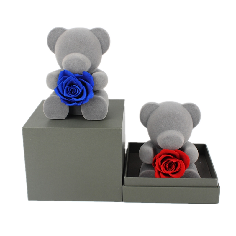 Blue Artificial Preserved Rose Teddy Bear With Rich Romantic Look