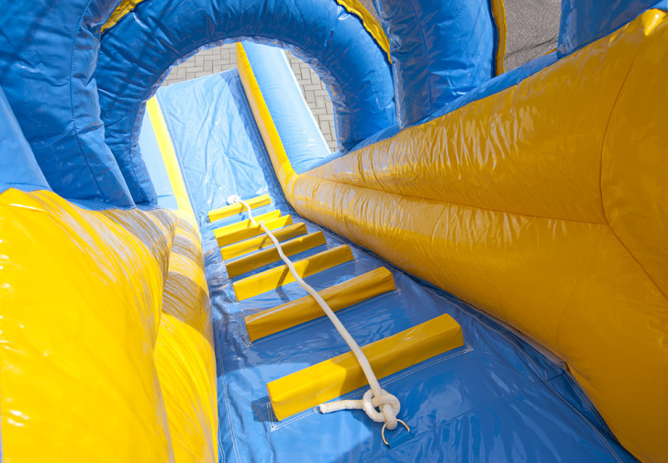 Double Lane Valcano Jungle Large Inflatable Slides With Climb