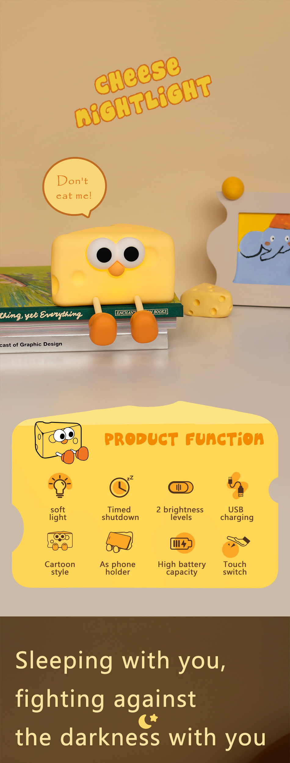 China Factory Modern Design USB Rechargeable Silicone Baby Night Light Lamp Smart Home Lighting With A Cheese DesignFor Girls Bedroom