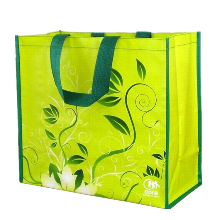 Bolsas ecologicasl custom logo bopp laminated recycled pp woven shopping tote bag with round bottom