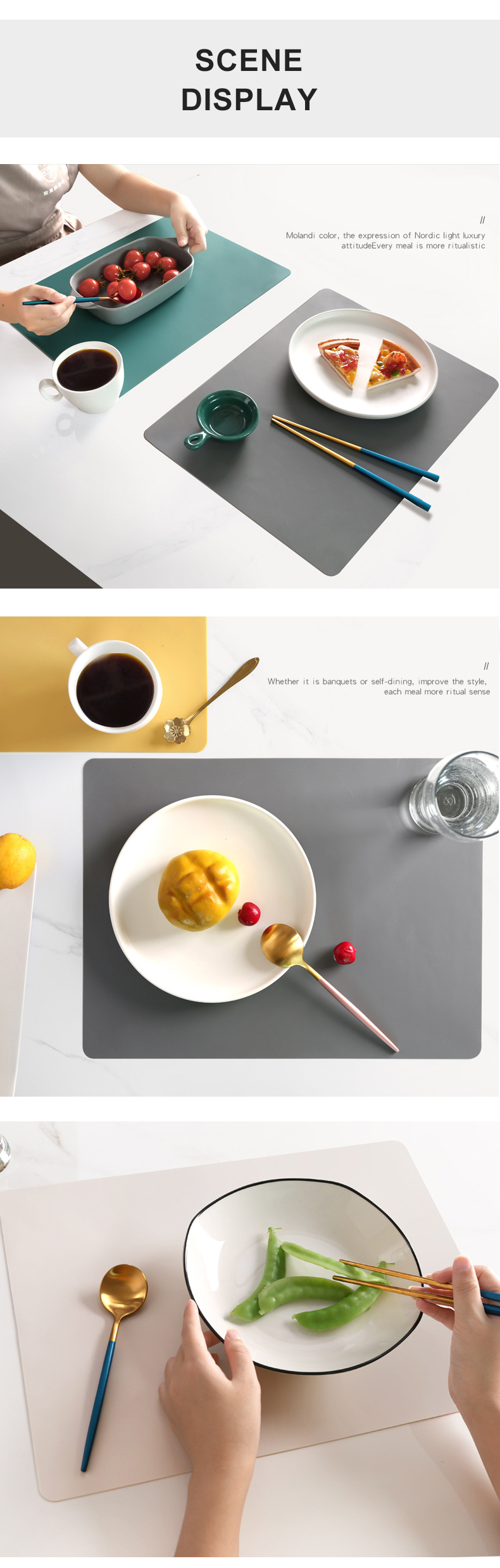 BPA Free Anti Slip Silicone Dining Table Mat 40x30cm 60x40cm
