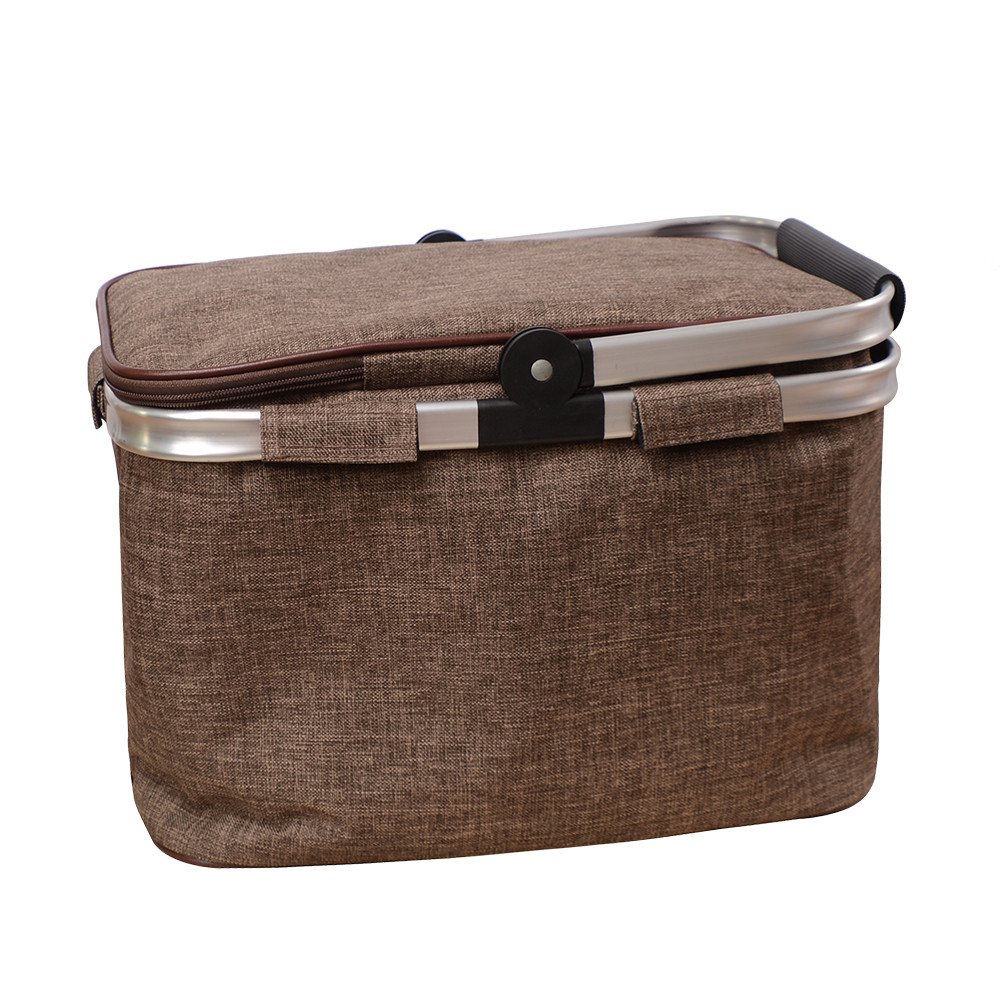 Custom Basket Insulated 6 Can Cooler With Hard Plastic Liner Mock Jute Material