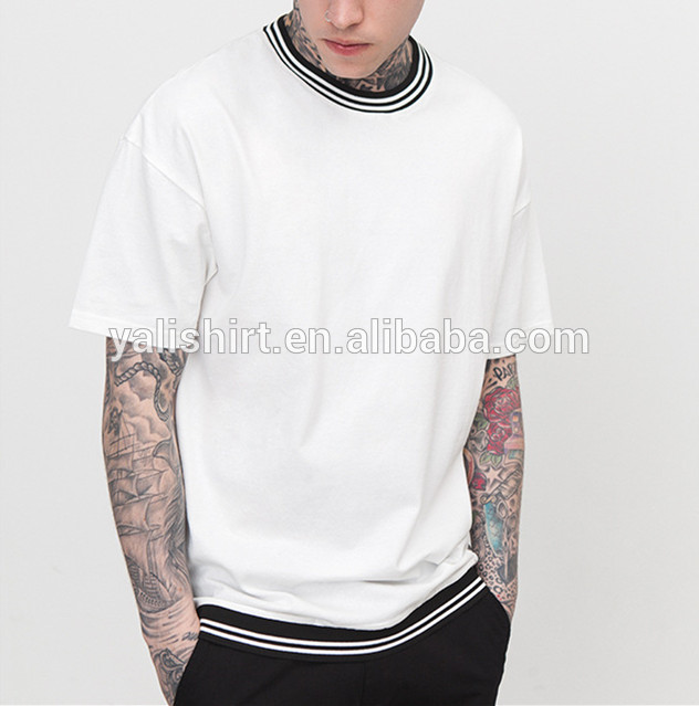OEM high quality summer new striped rib campus style European American men's short sleeved casual T-shirt