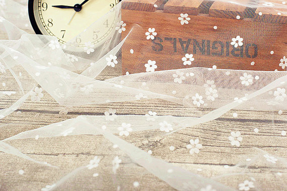 Wedding Bridal Nylon Lace Fabric / Nylon Netting Fabric With Small Dot Flowers