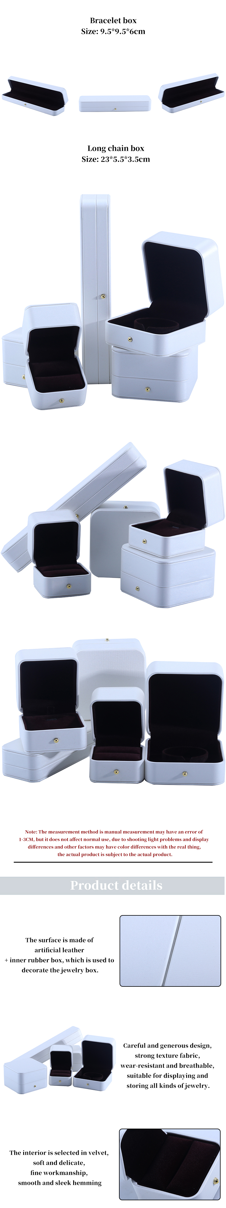 White PU Leather Jewelry Packaging Box for Wedding Necklace Earrings Ring 9.5*9.5*6cm