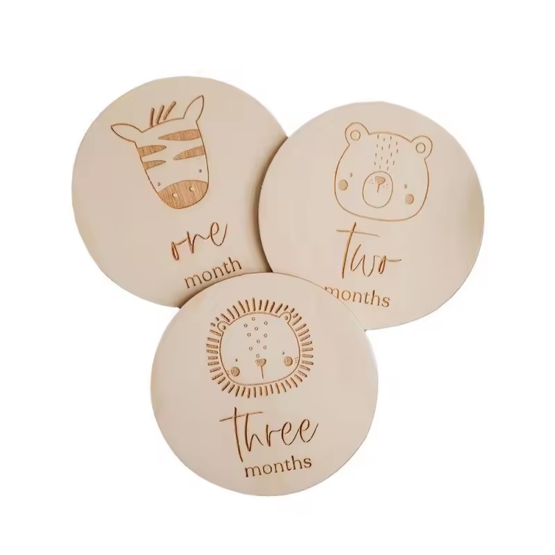 Newborn Baby Shower Gift customized laser-cut cartoon animal monthly wooden baby milestone