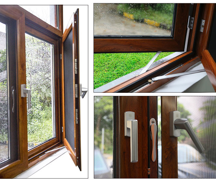 Customized Color Double Glazed 70mm Frame wood Clad aluminum Windows for Middle East market