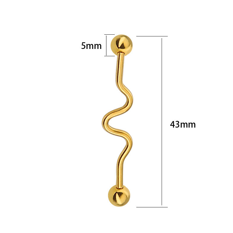 Industrial Seismic Wave 14g Barbell Ear Piercing 5mm Ball 38mm long Body jewelry Ear Barbell jewelry