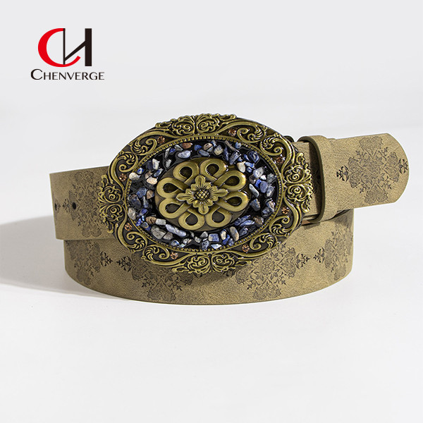All Seasons Fashionable Vintage Leather Belt Tight Western Style Buckle 105cm Size