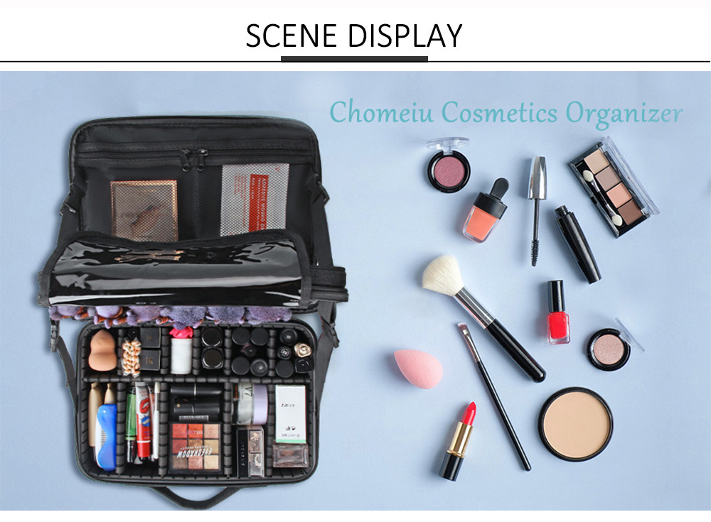 Multifunction Nylon Large Cosmetic Case With Adjustable Dividers