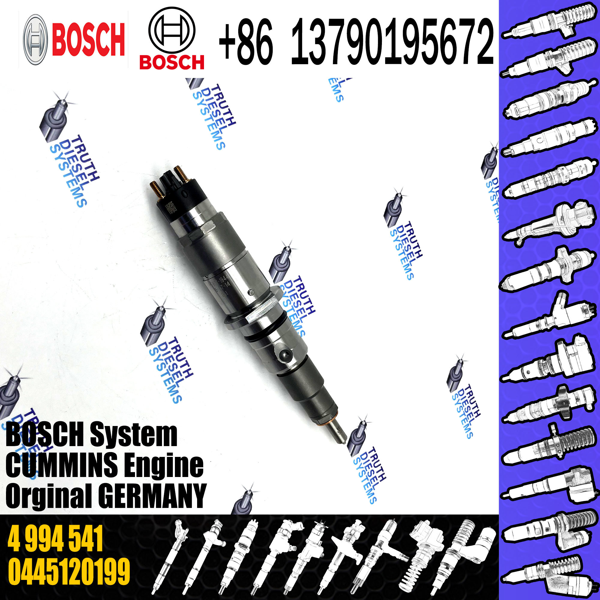 Common Rail Fuel Injector 0445120199 4994541 for Diesel Engine QSL8.9 QSL9